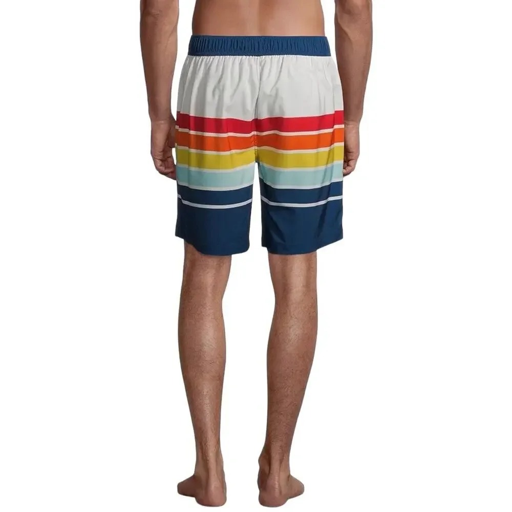 Corona Swim Trunks Mens L 36/38 Blue Colorful Striped Board Shorts Beer Retro